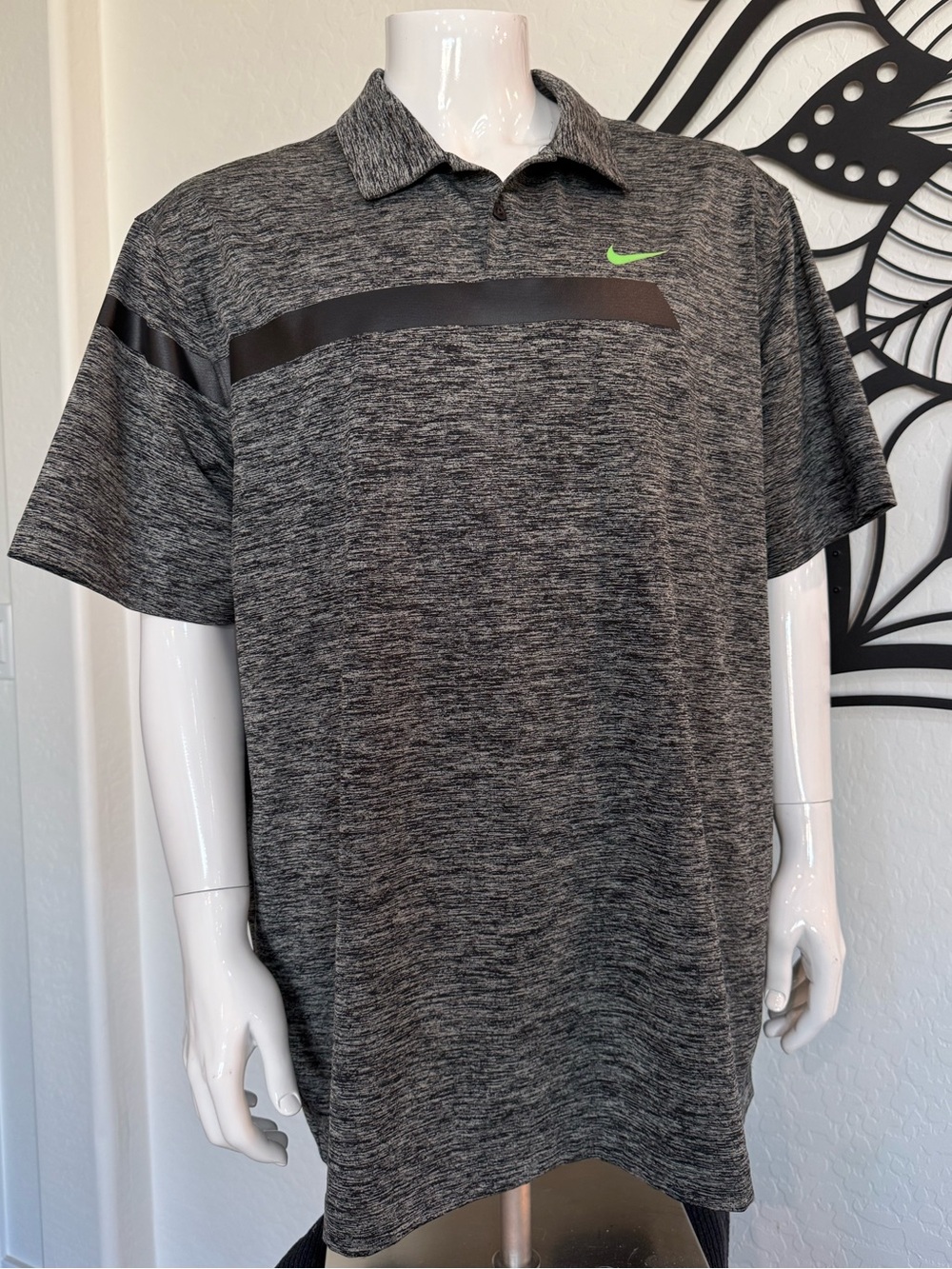 NIKE Golf Tour Performance Deflect Polo Shirt Gray Black Lime Green Men's 2XL